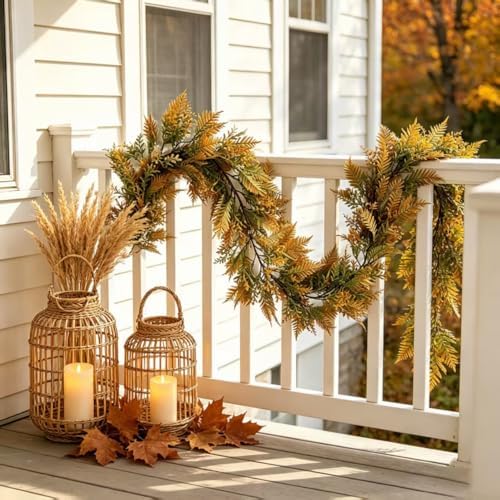 HipTree 6FT Artificial Fall Garland with Fern Eucalyptus Leaves for Mantle - Image 6