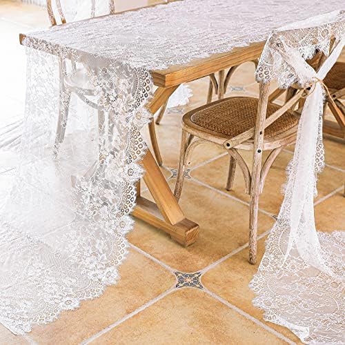 10 Pcs White Lace Table Runner 30 x 120 Inch Vintage Rustic Table Runner for Wedding Bridal Shower Baby Shower Party Decorations Embroidered Boho Lace Table Cloth Runners - Image 3