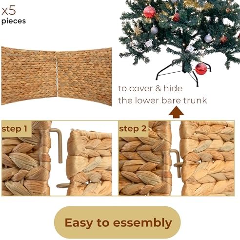 KOLWOVEN 28in Christmas Tree Collar Large to Small Christmas Tree, Woven Christmas Tree Ring Adjustable Skirt, Christmas Tree Skirt for Decoration, Base Protection from Pets (Water Hyacinth) - Image 3