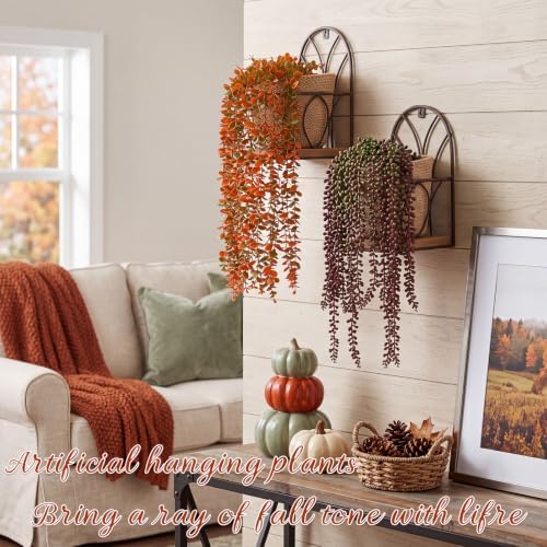 Daifunli 8 Pcs Artificial Fall Hanging Plants Fake Hanging Ferns Plastic Autumn Faux Plants for Wall Room Garden Garland Indoor Outdoor Decor No Basket - Image 6