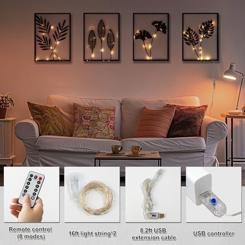 4 PCS Black Metal Wall Decor Framed with LED Lights, 16x11 Line DéCor - Image 4