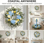22 Inch Lemon Wreath for Front Door, UV Resistant Blue Hydrangea Olive Branch Floral, Waterproof Spring Summer Wreath - Image 2