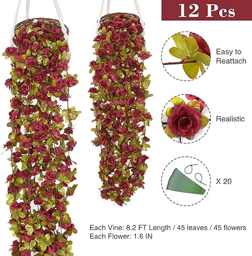 BLEUM CADE 12Pcs 16.4Ft Fake Flower Garland Artificial Rose Vines - Image 2