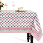 CPC Cotton Tablecloth 80x120 Inch Rectangle Indian Block Print Tablecloth- Pink Washable Wedding Table Cover for Thanksgiving/Christmas- Pink Sapphire by COTTONPRINTCLUB