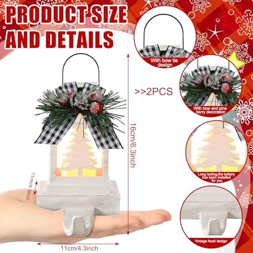 Therwen 2 Pcs Christmas Stocking Holders Lantern, LED, Xmas Tree, White - Image 2