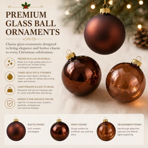 Seenelling 12 Pcs Christmas Glass Ball Ornaments 3.15 Inch, Brown - Image 4