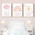 Set of 3 Pink Islamic Wall Art Canvas Painting Alhamdulillah Rainbow Sun Moon Posters Nursery Prints Pictures Girl Room Interior Decor No frame - Image 2