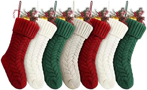 Fesciory 18 Inch Christmas Stockings, 7 Pack Large Cable Knit Xmas Decor by Fesciory
