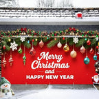 16x7Ft Dual Holiday Garage Door Banner - Happy New Year on Red Background with Ornaments Large Backdrop cover,Outdoor/Indoor Decor for Party Home - Image 2
