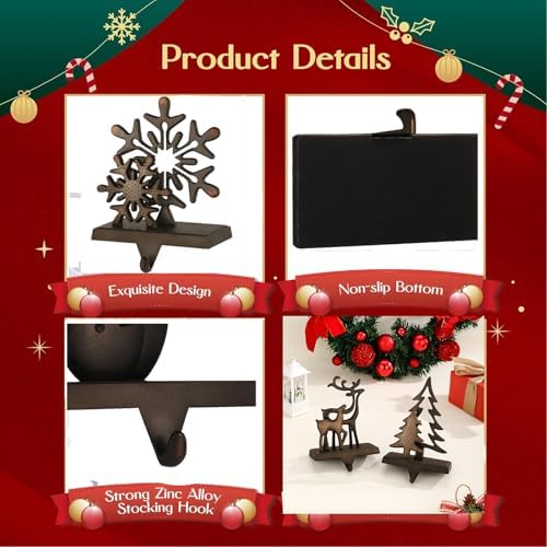 Black Christmas Stocking Holders for Mantel Set of 4 Stocking Hooks for Fireplace Mantel Hangers for Stocking Metal Stocking Holder for Christmas Decoration Hanging Hanger Clips - Image 3