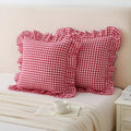 Silnuo Red/White Gingham Ruffle Throw Pillow Covers Set of 2-24" x 24" by Silnuo