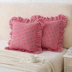 Silnuo Red/White Gingham Ruffle Throw Pillow Covers Set of 2-24" x 24" by Silnuo