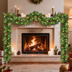 9 ft Pre-Lit Christmas Garland with 30 LED Lights, Pine Cones and Berries - Image 5