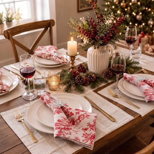 SmoothNovelty 6 Pcs Christmas Toile Cloth Napkins Xmas Soft Linen Fabric - Image 4