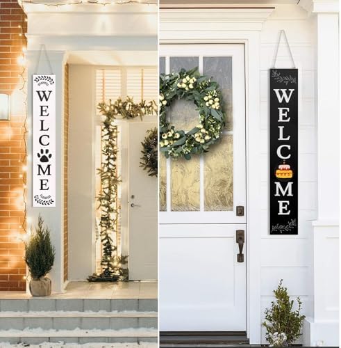Welcome Sign for Front Porch Standing - 47" Interchangeable Wooden Leaner Sign with Interchangeable Seasonal Icons for Outdoor Farmhouse, Christmas Easter Fall Halloween Seasonal Decor - Image 3