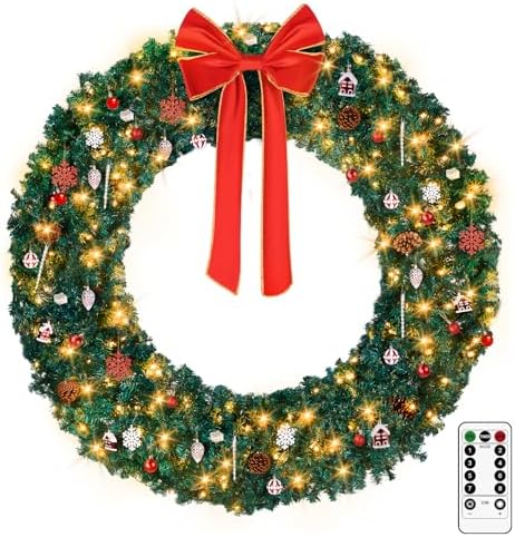 VINGLI 72 Inch Prelit Christmas Wreath Fence, Party Decor, Plug-in LED by VINGLI