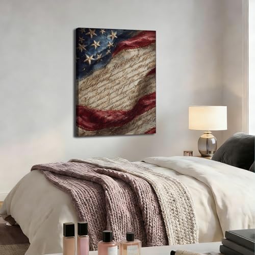 Ship Next Day - American Patriotic Wall Art Framed Canvas, Vintage US Flag and Constitution Painting Print, Rustic Farmhouse Americana Decor for Living Room Office Bedroom, Made in USA - Image 5