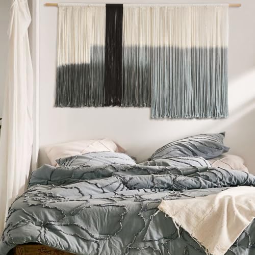 Macrame Wall Hanging Grey Dip Dye Large Boho Fiber Wall Art Decor 57"W*35"L by FLBER