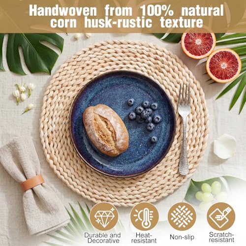 Set of 12 Round Woven Corn Husk Placemats Boho Farmhouse Placemats for Daily Tabletop Decor Elegant Dining Wedding Christmas Thanksgiving Day Holiday Dinner Party Housewarming Gifts - Image 3
