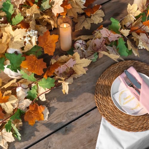 CQURE 12 Pack Fall Leaf Garland with Lights, Total 70.8Ft Artificial Fall Maple Leaves Autumn Vines Garland with LED Lights Thanksgiving Decor for Home Fireplace Party - Image 6