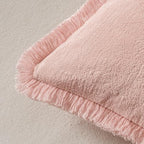 MIULEE Boho Linen Fringe Decorative Euro Throw Pillow Covers Pink 24x24 - Image 3