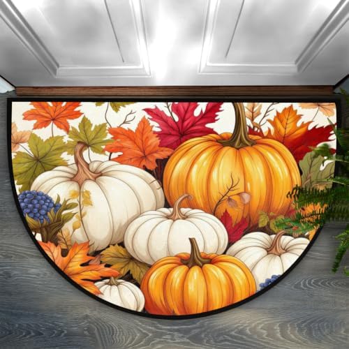 Autumn Pumpkin Door Mat for Indoor Entrance Half Round Doormat Door Mats Absorbent Welcome Mats 24" x 36" Floor Mats Non-Slip Entryway Rug for Home Bathroom by Pardick