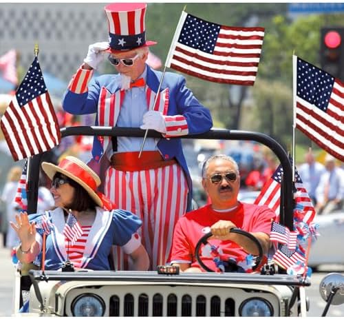 JRED 6 Pack Small American Flags on Stick, 16x24 Inch Handheld US Flag, with Retractable Stainless Steel Pole Safety Spear Top, 4th of July USA 250th Anniversary Decorations - Image 2