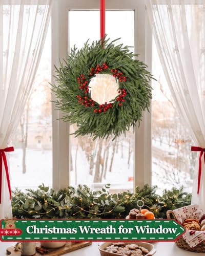 26" Christmas Cedar Wreath - Large Artificial Evergreen Pine Norfolk Wreath - Image 7