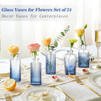 KOIUEYW Bud Vases Set of 24, Gradient Blue Vintage Small Vases for Flowers, Clear Crystal Mini Glasses in Bulk, Small Flower Design for Centerpieces Wedding Home Flower Party Decor - Image 3