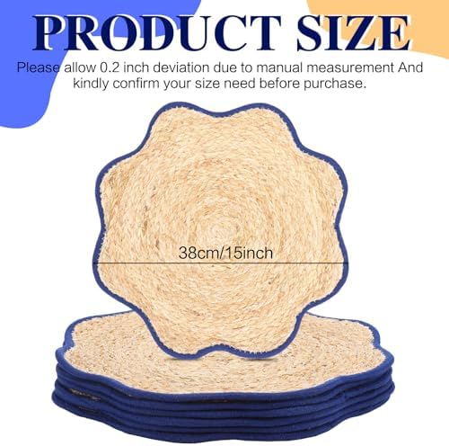 Jingmore 6 Pcs 15 Inch Handwoven Scalloped Placemat,Blue - Image 6