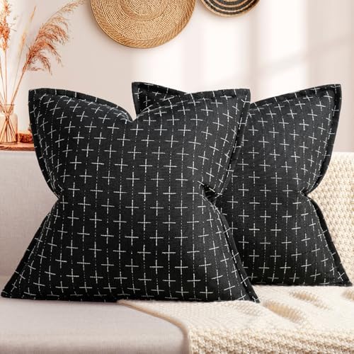 ZWJD Pillow Covers 22x22 Set of 2 Soft Polyester Textured Pillow Covers with Stylish Flange Edge Cozy Farmhouse Throw Pillows for Couch Bed Sofa Living Room by ZWJD