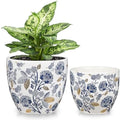 Decorative Flower Pots Blue and White Plant Pot Gold Accent Ceramic Planters for Indoor Plants Pots with Drainage Retro Planter Pot for Succulents Cactus Herb Snake Plants Outdoor Garden, 7.6/5.5 Inch by GnFlus