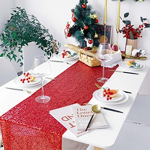 Red Table Runners 10 Packs 12x108 Inch Glitter Sequin Table Runners for Birthday Party Bridal Shower Banquet Wedding Table Decorations - Image 2