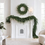 2PCS 9ft Update Norfolk Pine Garland, Real Touch Christmas Decorations by HOHOTIME