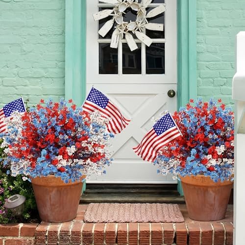 Lyrow 48 Pcs Red White Blue Patriotic Artificial Flowers Pick Stems - Image 6