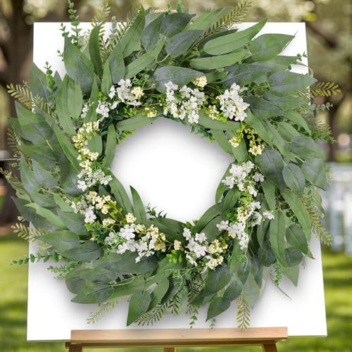 30inch Eucalyptus Wreath for Front Door - Large Artificial Greenery Outdoor Wreath, Spring Summer Decor Door Wreath with Olives Leaves,Mixed Berry for Porch,Window, Farmhouse, Home,Holiday, Hanging by Lebaley