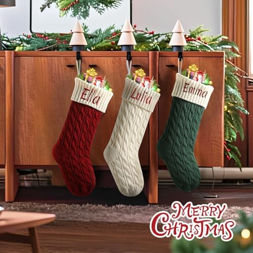 Personalized Christmas Stockings,Custom Embroidered Name & Monogram Knit Stockings for Kids,Family - Intertwined Cable Knit 18" Christmas Stocking for Fireplace Holiday Decor(5 Pack) - Image 5