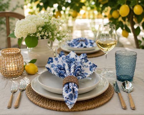Taran Living Set of 12 Blue Cloth Napkin, Floral Print on 100% Cotton, Absorbent Napkin for Everyday Dining, Guest Dinners, 18X18 inch, Soft and Washable. - Image 7
