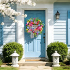 Pinkpuii Spring Wreaths for Front Door Outside– 24 Inch Spring Door Wreath with Pink Peonies, Roses,Blue Hydrangeas&Yellow Tulips,Colorful Welcome Summer Wreaths for Front Door Porch & Entryway Decor - Image 4