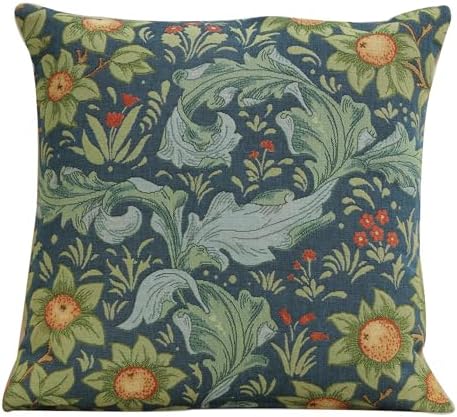 William Morris Arabesques Orange Tree Blue Tapestry Pillow Cover 19 x 19 in by CCharlotteHomeFurnishings