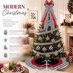 Sosation 29 Pcs Modern Checkered Christmas Tree Decor Set, 24 Pcs Black White Checkered Christmas Ball Ornaments, 1 Bow Trees Topper, 3 Ribbon Rolls, 1 Checkerboard Tree Skirt for Holiday Party Decor - Image 2