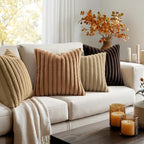 MIULEE Fall Faux Fur Plush Decorative Throw Pillow Covers 20x20, Dark Brown - Image 3