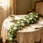 5Pcs 6Ft Artificial Eucalyptus Garland with White Roses Home Decoration - Image 3
