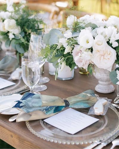 Blue Coastal Cloth Napkins Set of 8, Holiday Napkins for Baby Shower, Spring Summer Ocean Beach Nautical Sea Wave Washable Reusable Dinner Napkins for Cocktail Wedding Party, 20 x 20 Inch - Image 2