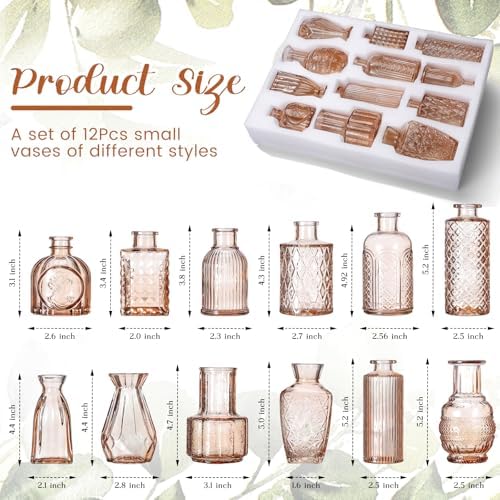 Glass Bud Vases Set of 12 and Artificial Plants Stems in Glass Vase Artificial Eucalyptus Baby's Breath Fake Plants Greenery for Rustic Farmhouse Wedding Table Centerpieces(Amber) - Image 2