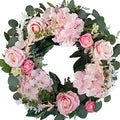Artificial Pink Rose Wreath - 20 Inch Front Door Wreath with Hydrangea Leaves for Spring, Valentine's, Mother's Day, Wedding & Home Decor by Bibelot