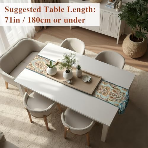 kilofly Elegant Floral Brocade Jacquard Table Runner Tassels (96 x 12 inches) - Image 4
