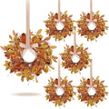 6 PCS 9" Mini Fall Wreaths for Kitchen Cabinets Fall Wreaths for Front Door Autumn Wreath with Golden Eucalyptus Leaves Oak Leaves with Ribbon for Farmhouse Home Wall Window Festival Wedding Decor by EYNDYN