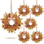 6 PCS 9" Mini Fall Wreaths for Kitchen Cabinets Fall Wreaths for Front Door Autumn Wreath with Golden Eucalyptus Leaves Oak Leaves with Ribbon for Farmhouse Home Wall Window Festival Wedding Decor by EYNDYN
