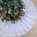 72inch Extra Large Christmas Tree Skirt White Luxury Velvet Plush Fur Skirts with Gold Embroidery Xmas Velvet Tree Skirt Holly Leaves Gold Embroidered Trees Skirt for Christmas Holiday Party Decor - Image 5
